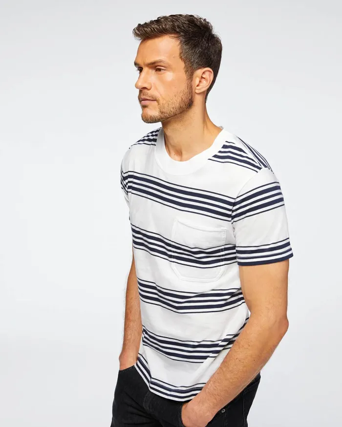 Men 7 For All Mankind Tees Short Sleeve Striped Modern Tee In Navy 038 White