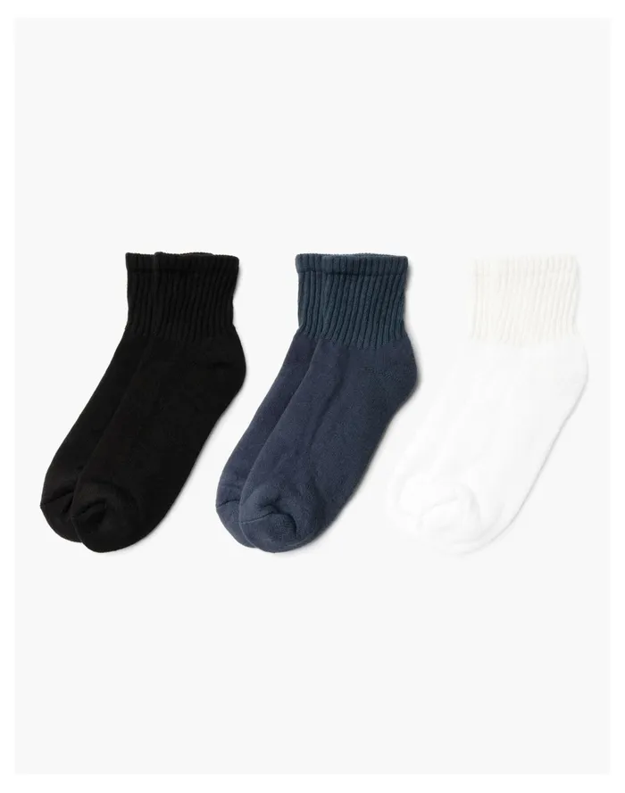 Men American Trench Retro Solid Quarter Crew 3 Pack Black Multi Madewell Socks
