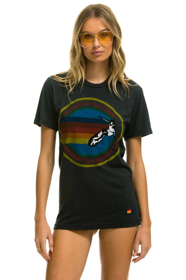 Men AVIATOR NATION MANHATTAN BEACH TEE SHIRT 8211 CHARCOAL Aviator Nation Tees