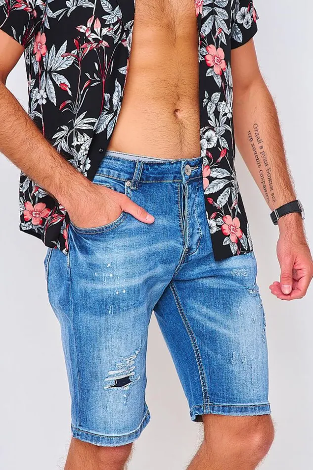 Men Bermuda Bleu En Jeans Dlav Blue Brentiny Paris Shorts