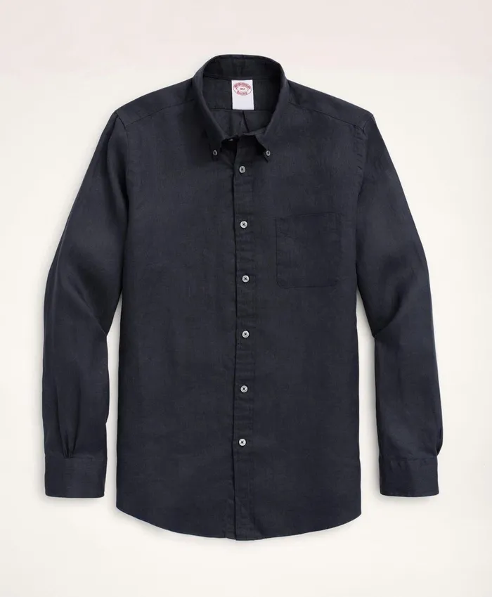 Men Big and Tall Sport Shirt Irish Linen Black Brooks Brothers Sport Shirts