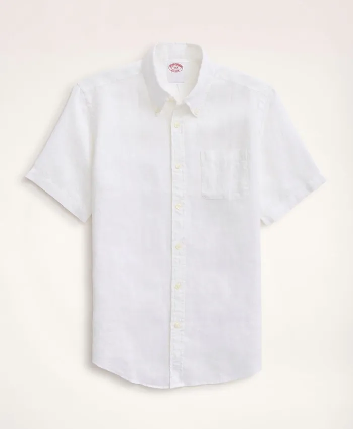 Men Big and Tall Sport Shirt ShortSleeve Irish Linen White Brooks Brothers Sport Shirts
