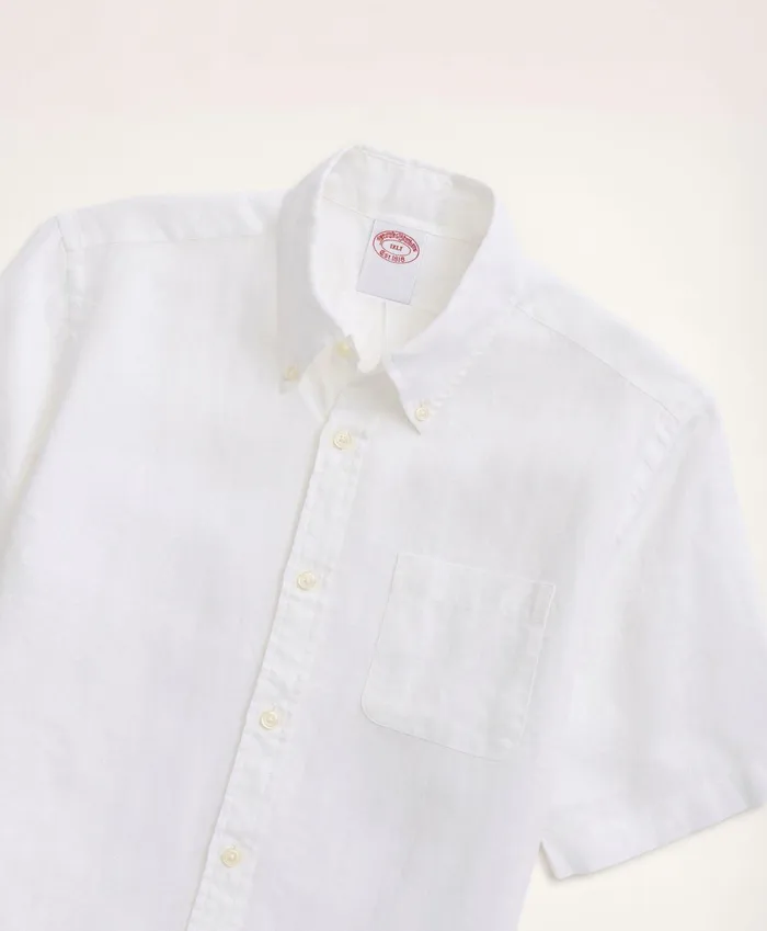 Men Big and Tall Sport Shirt ShortSleeve Irish Linen White Brooks Brothers Sport Shirts