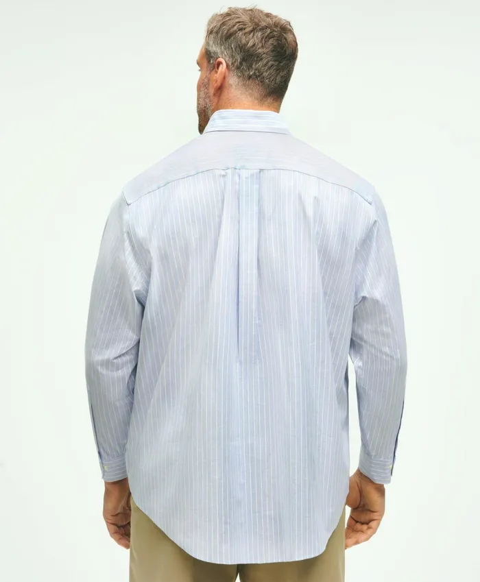 Men Big and Tall Stretch Cotton NonIron Oxford Polo ButtonDown Collar Outline Striped Shirt Blue Brooks Brothers Sport Shirts