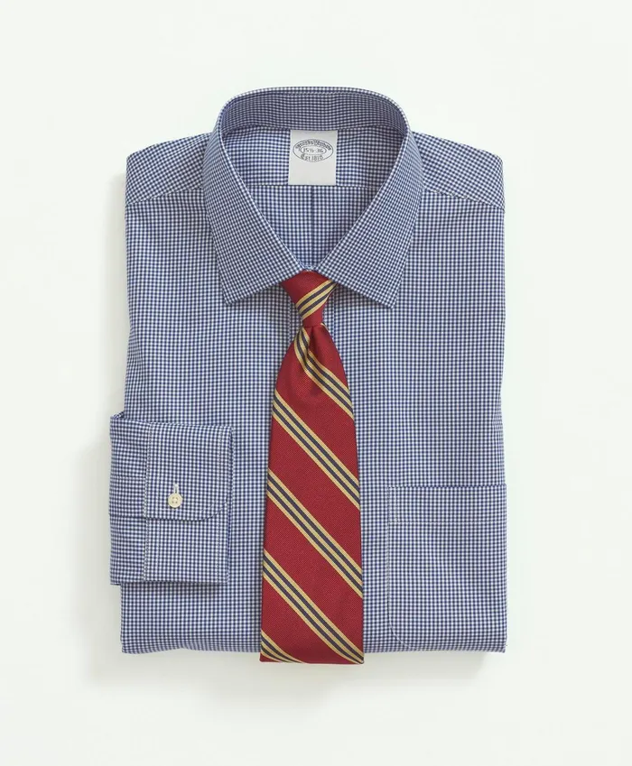 Men Big and Tall Stretch Supima Cotton NonIron Pinpoint Oxford Ainsley Collar Gingham Dress Shirt Bright Blue Brooks Brothers Dress Shirts