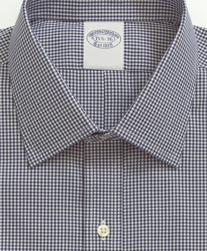 Men Big and Tall Stretch Supima Cotton NonIron Pinpoint Oxford Ainsley Collar Gingham Dress Shirt Navy Brooks Brothers Dress Shirts