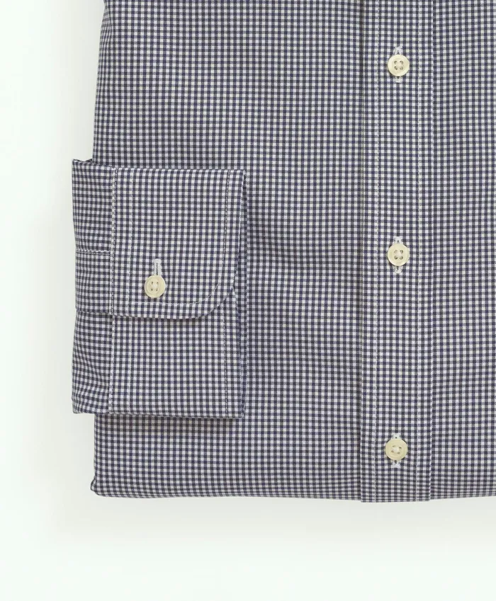 Men Big and Tall Stretch Supima Cotton NonIron Pinpoint Oxford Ainsley Collar Gingham Dress Shirt Navy Brooks Brothers Dress Shirts