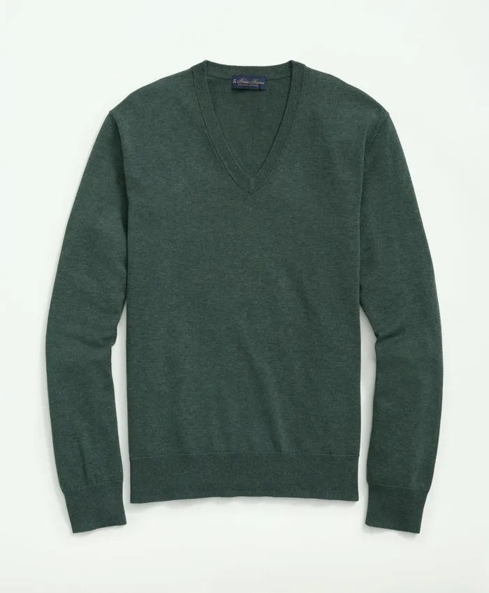 Men Big and Tall Supima Cotton VNeck Sweater Dark Green Brooks Brothers Sweaters