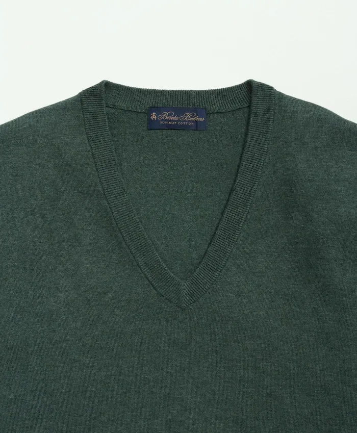 Men Big and Tall Supima Cotton VNeck Sweater Dark Green Brooks Brothers Sweaters