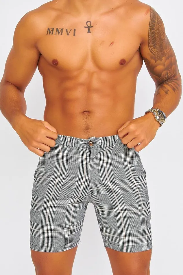 Men Black Beige Check Chino Shorts Black Brentiny Paris Shorts