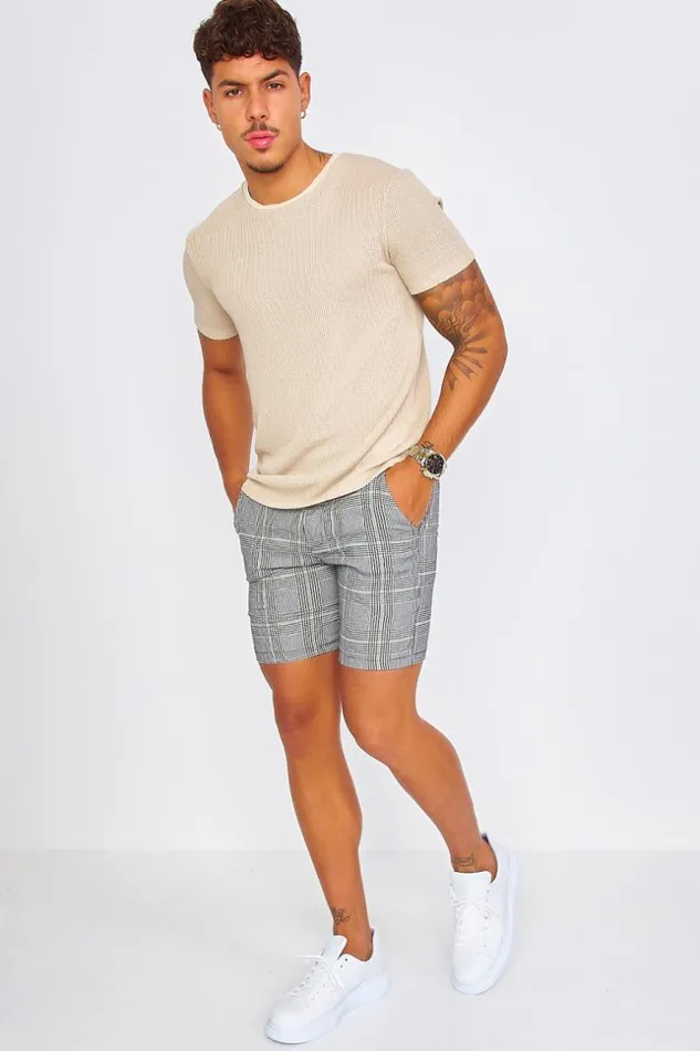 Men Black Beige Check Chino Shorts Black Brentiny Paris Shorts
