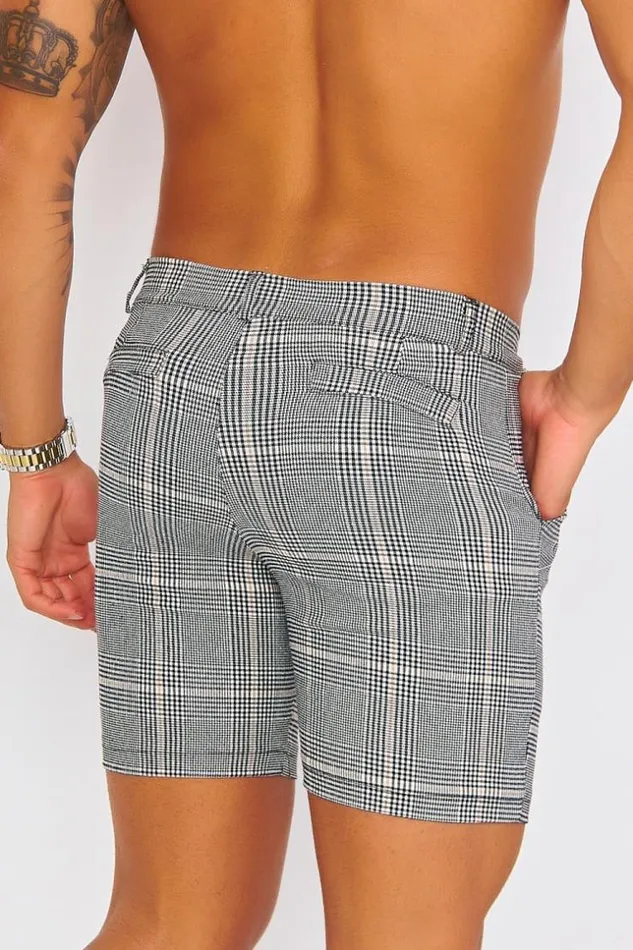 Men Black Beige Check Chino Shorts Black Brentiny Paris Shorts