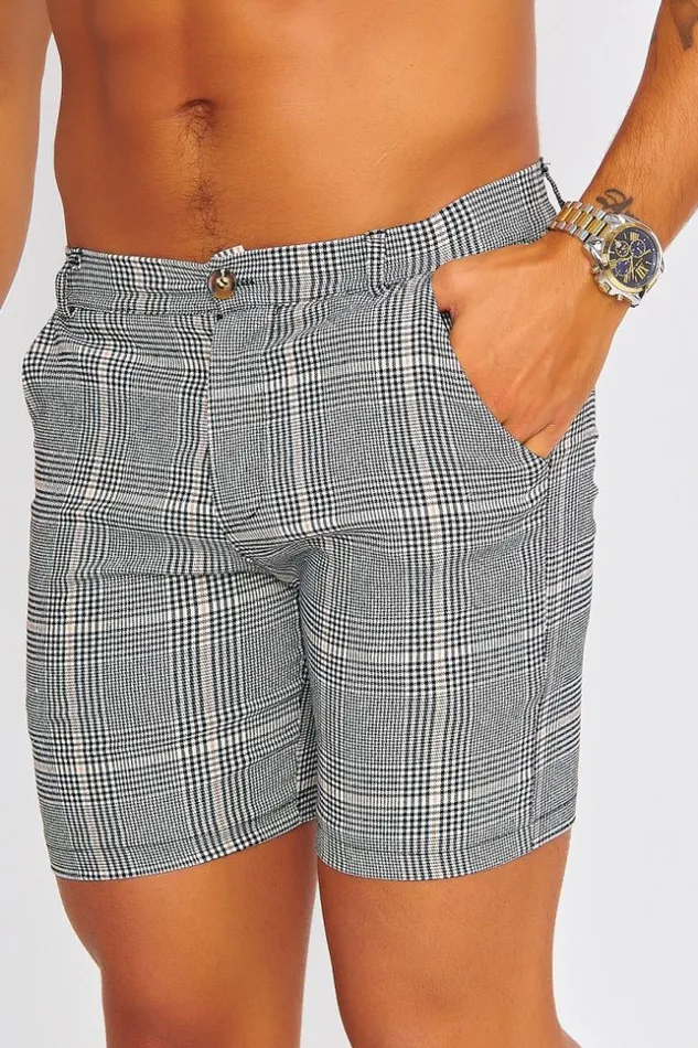 Men Black Beige Check Chino Shorts Black Brentiny Paris Shorts