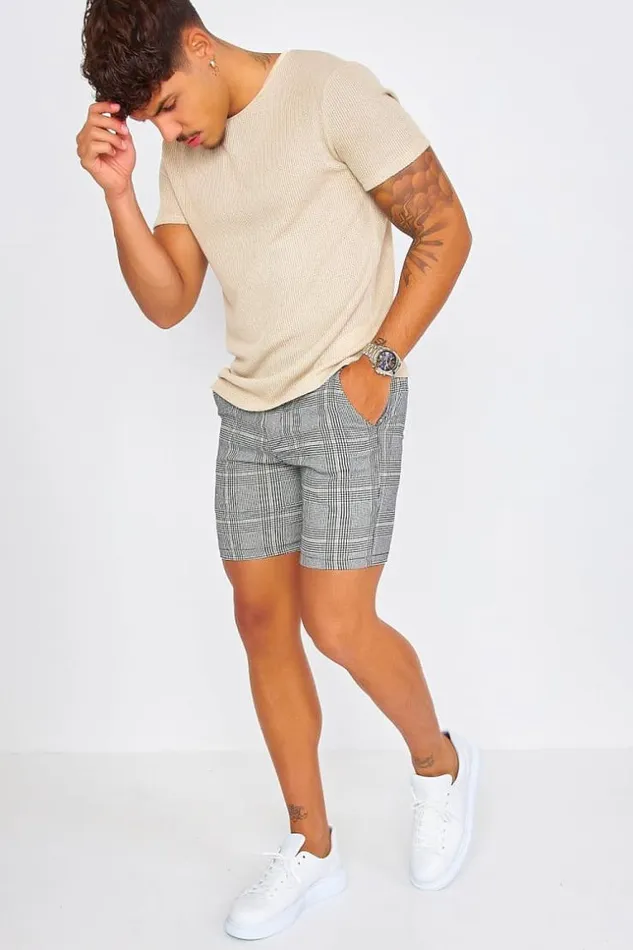 Men Black Beige Check Chino Shorts Black Brentiny Paris Shorts