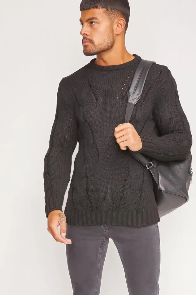 Men Black Chunky Knit Sweater Brentiny Paris Sweatshirts and Pullovers