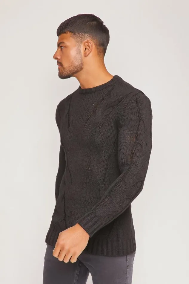 Men Black Chunky Knit Sweater Brentiny Paris Sweatshirts and Pullovers