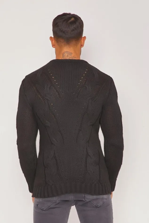 Men Black Chunky Knit Sweater Brentiny Paris Sweatshirts and Pullovers