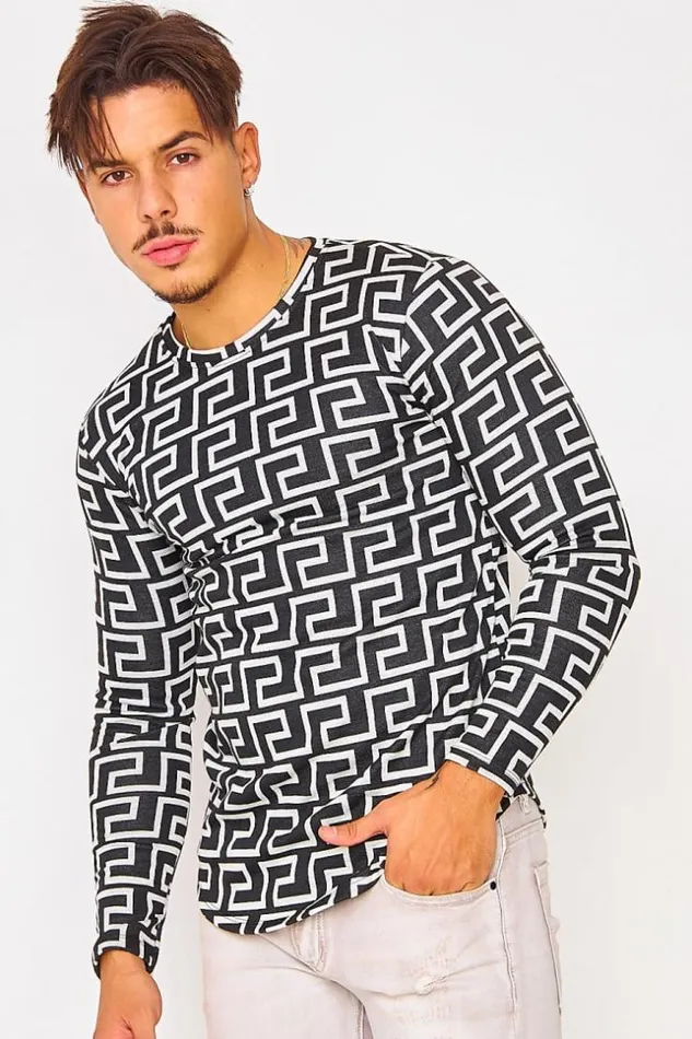 Men Black Jumper With Greek Pattern In White Black Brentiny Paris Sweatshirts and Pullovers Men Black Jumper With Greek Pattern In White Black Brentiny Paris Sweatshirts and Pullovers