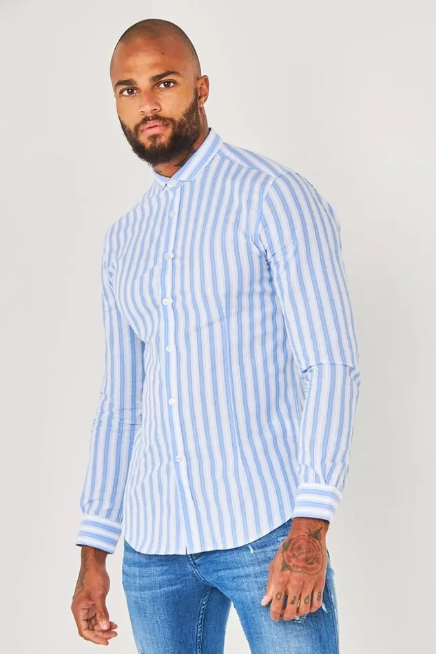 Men Blue White Striped Shirt Blue Brentiny Paris Shirts