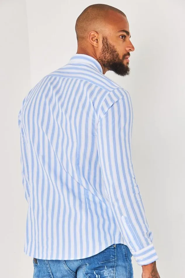 Men Blue White Striped Shirt Blue Brentiny Paris Shirts