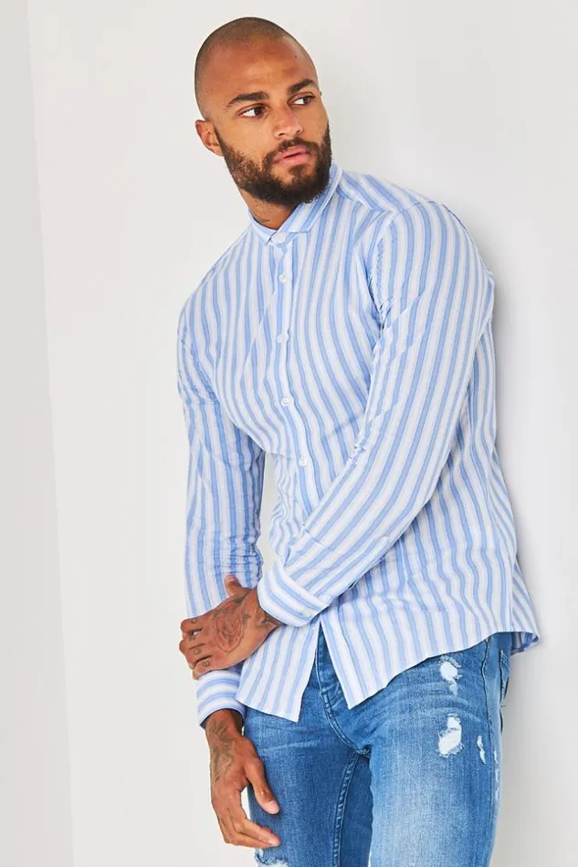 Men Blue White Striped Shirt Blue Brentiny Paris Shirts