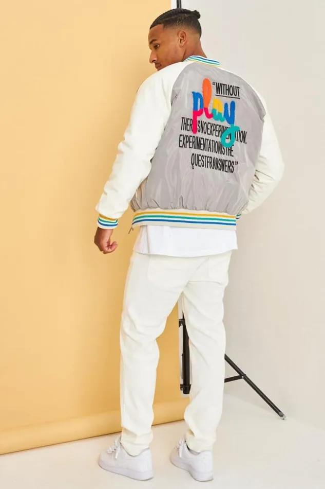 Men Bomber BiMatire Gris Inscription Grey Brentiny Paris Jackets