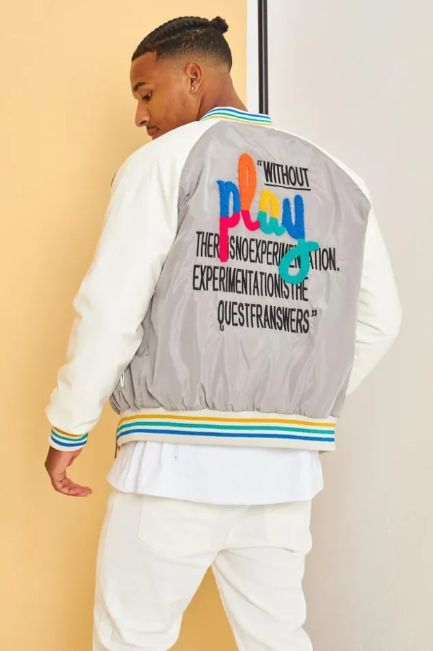 Men Bomber BiMatire Gris Inscription Grey Brentiny Paris Jackets