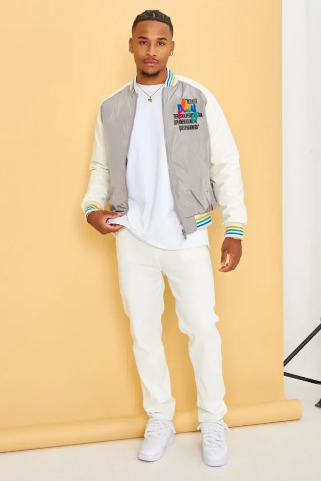 Men Bomber BiMatire Gris Inscription Grey Brentiny Paris Jackets