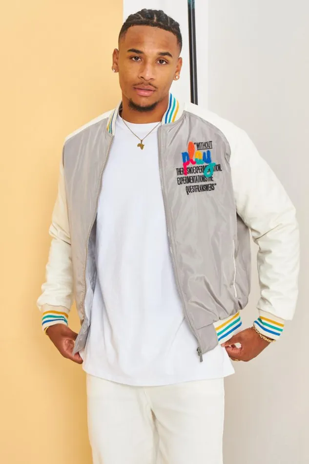 Men Bomber BiMatire Gris Inscription Grey Brentiny Paris Jackets