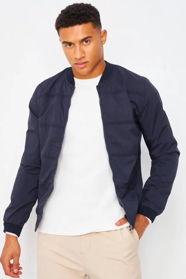 Men Bomber Bleu Marine Uni Blue Brentiny Paris Jackets