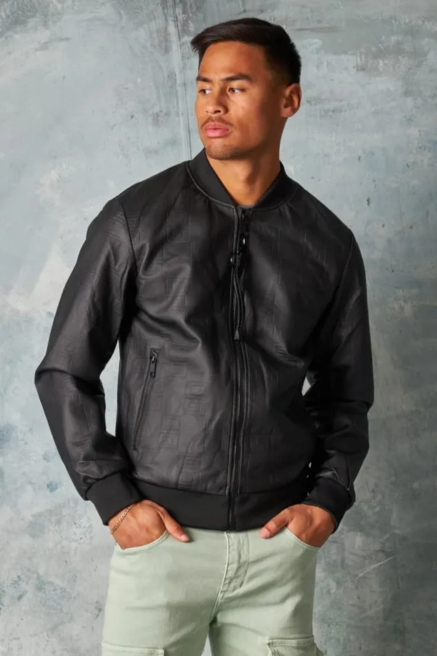 Men Bomber En Simili Cuir Noir Black Brentiny Paris Jackets