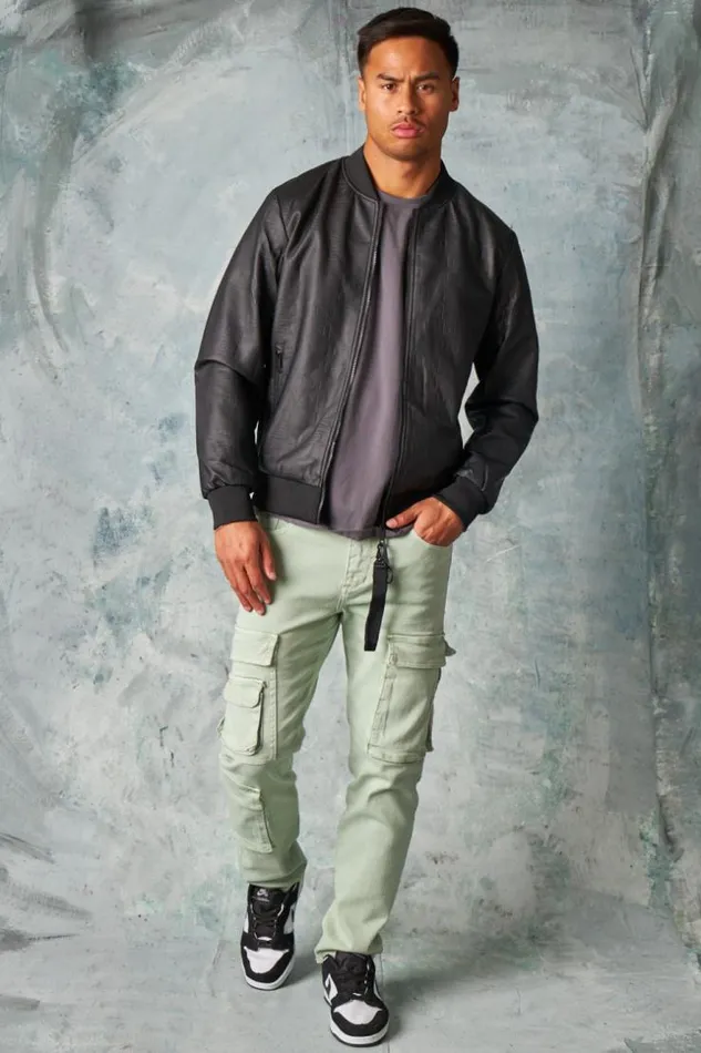 Men Bomber En Simili Cuir Noir Black Brentiny Paris Jackets
