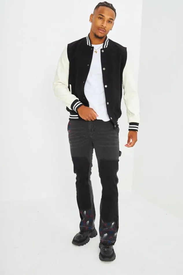 Men Bomber Noir En Simili Cuir Et Laine Black Brentiny Paris Jackets