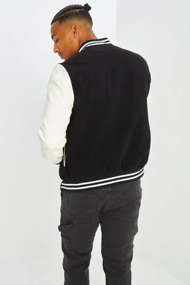 Men Bomber Noir En Simili Cuir Et Laine Black Brentiny Paris Jackets
