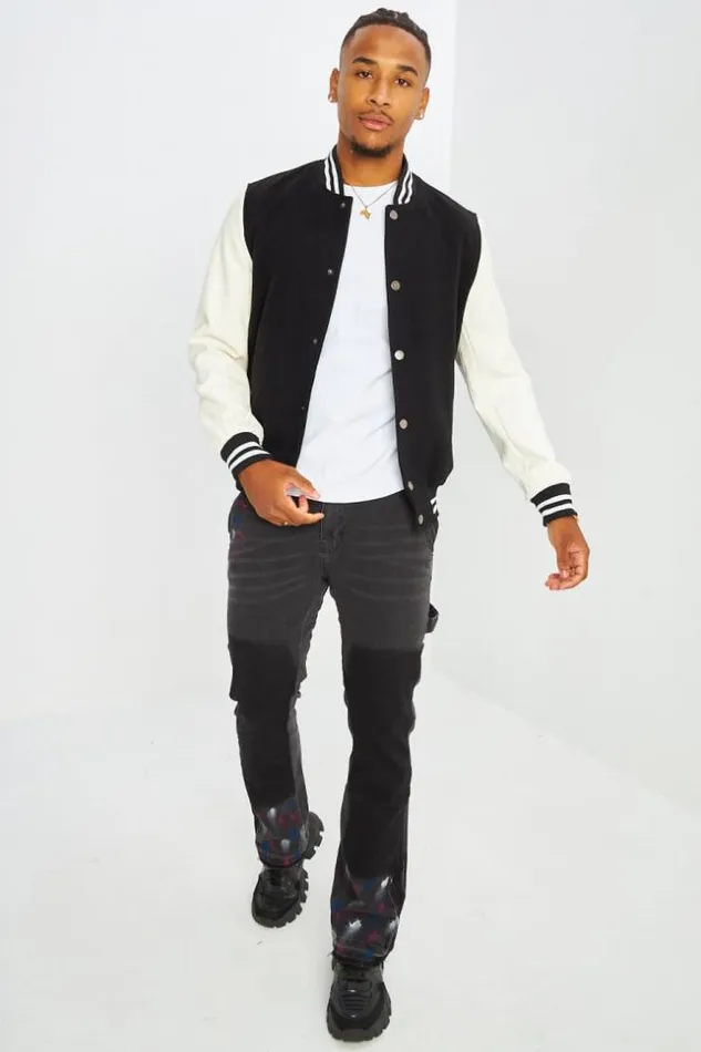Men Bomber Noir En Simili Cuir Et Laine Black Brentiny Paris Jackets