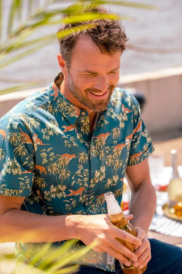 Men Brakeburn Shirts Blue Botanical Tiger Shirt
