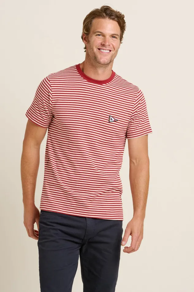 Men Brakeburn TShirts Burgundy Flag Stripe Tee