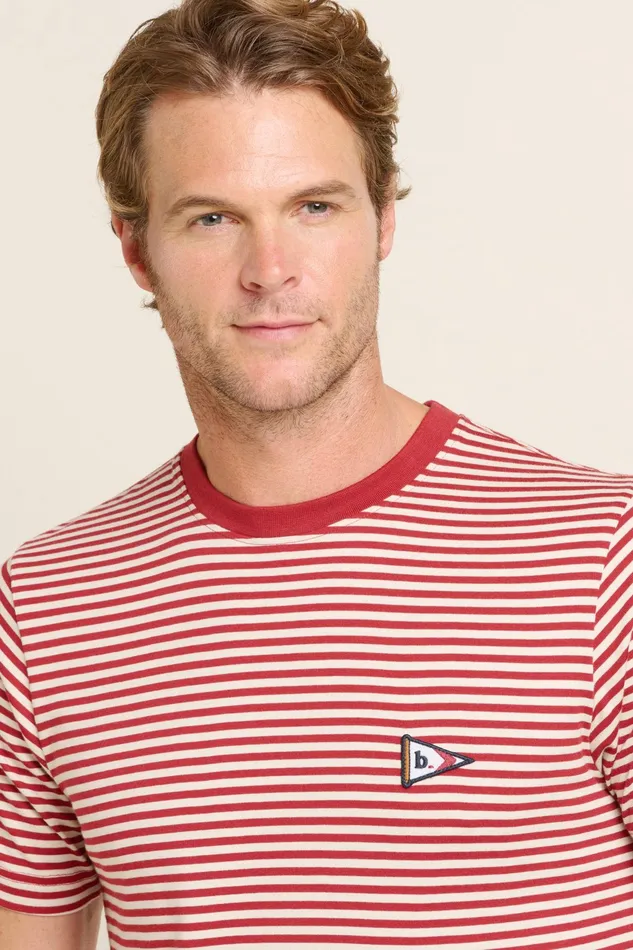 Men Brakeburn TShirts Burgundy Flag Stripe Tee