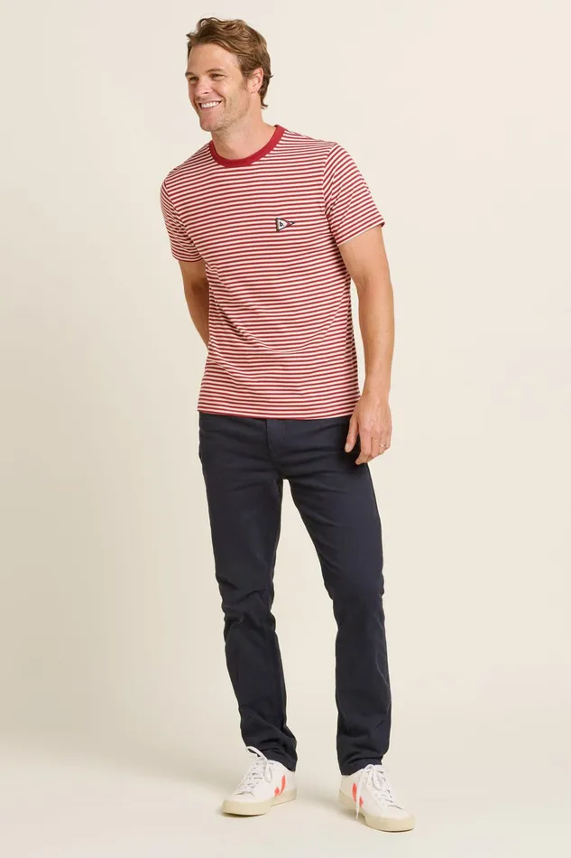 Men Brakeburn TShirts Burgundy Flag Stripe Tee
