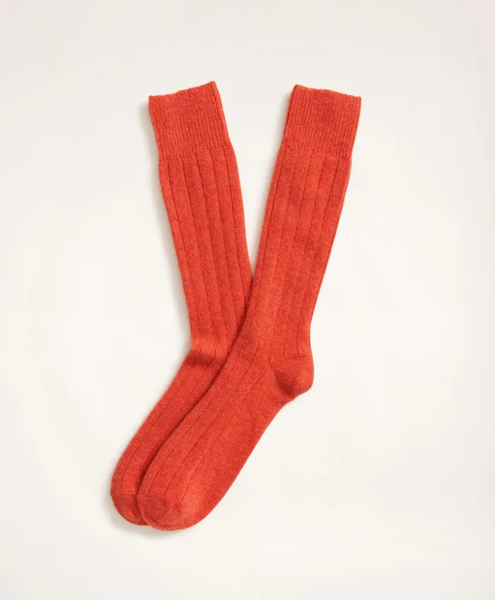 Men Cashmere Crew Socks Bright Orange Brooks Brothers Sock