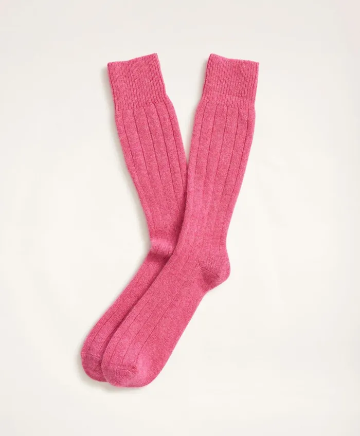 Men Cashmere Crew Socks Bright Pink Brooks Brothers Sock