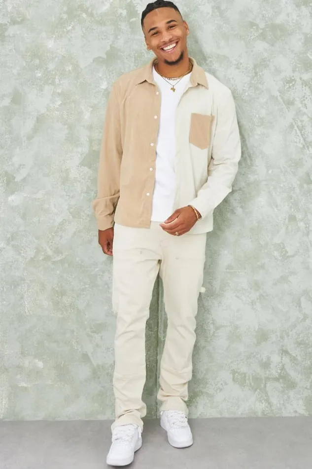 Men Chemise Bicolore Beige Et cru En Velours Ctel Beige Brentiny Paris Shirts
