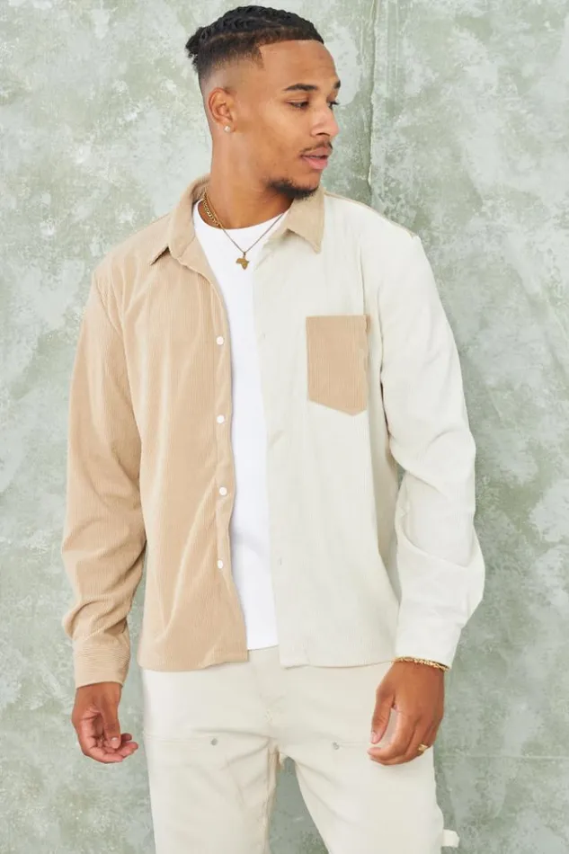 Men Chemise Bicolore Beige Et cru En Velours Ctel Beige Brentiny Paris Shirts Men Chemise Bicolore Beige Et cru En Velours Ctel Beige Brentiny Paris Shirts