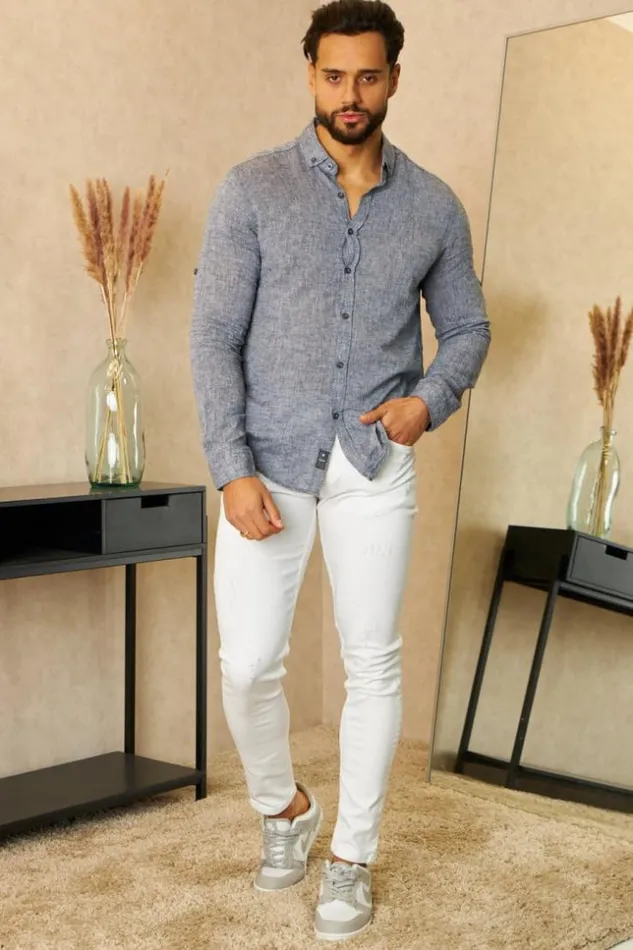 Men Chemise En Lin Gris Chin Manches Longues Grisclair Brentiny Paris Shirts