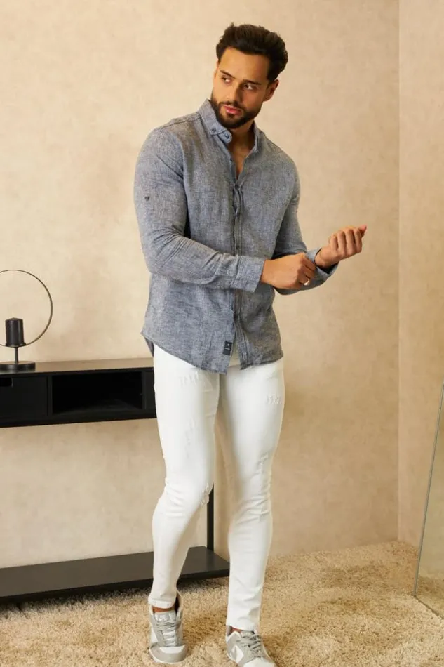 Men Chemise En Lin Gris Chin Manches Longues Grisclair Brentiny Paris Shirts
