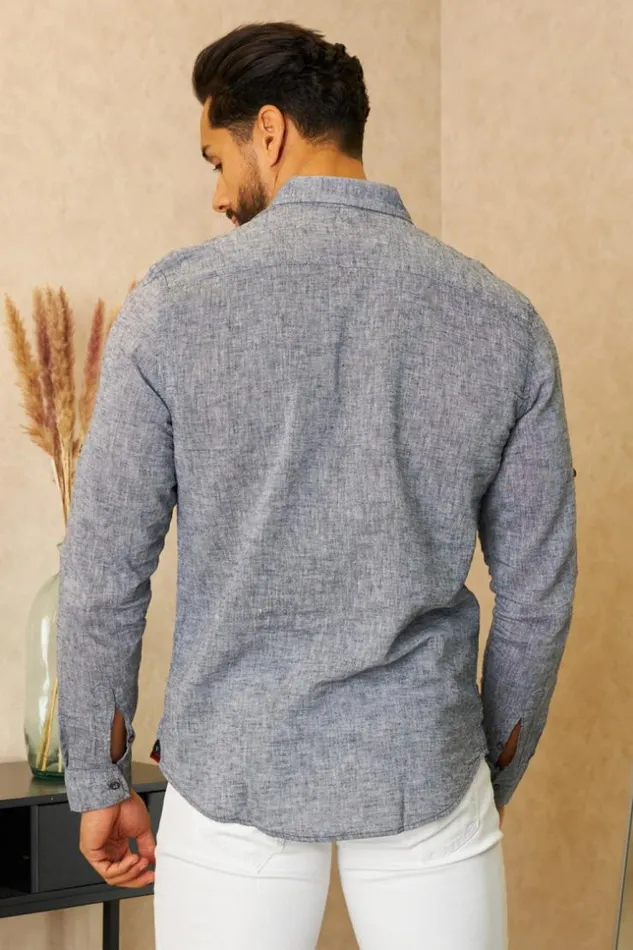 Men Chemise En Lin Gris Chin Manches Longues Grisclair Brentiny Paris Shirts
