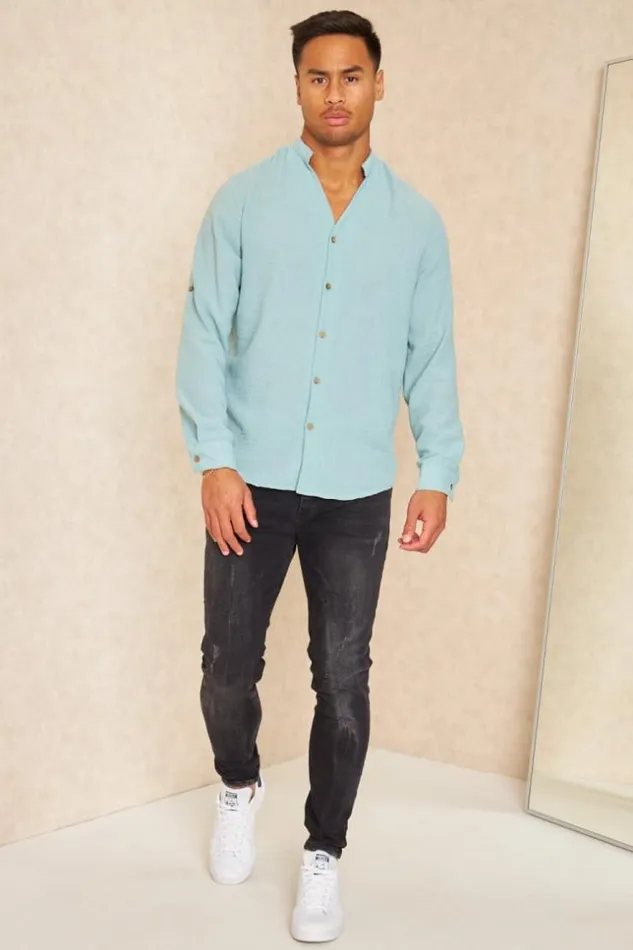 Men Chemise Fluide Col V Mao Texture Lin Vert D039eau Blue Brentiny Paris Shirts Men Chemise Fluide Col V Mao Texture Lin Vert D039eau Blue Brentiny Paris Shirts