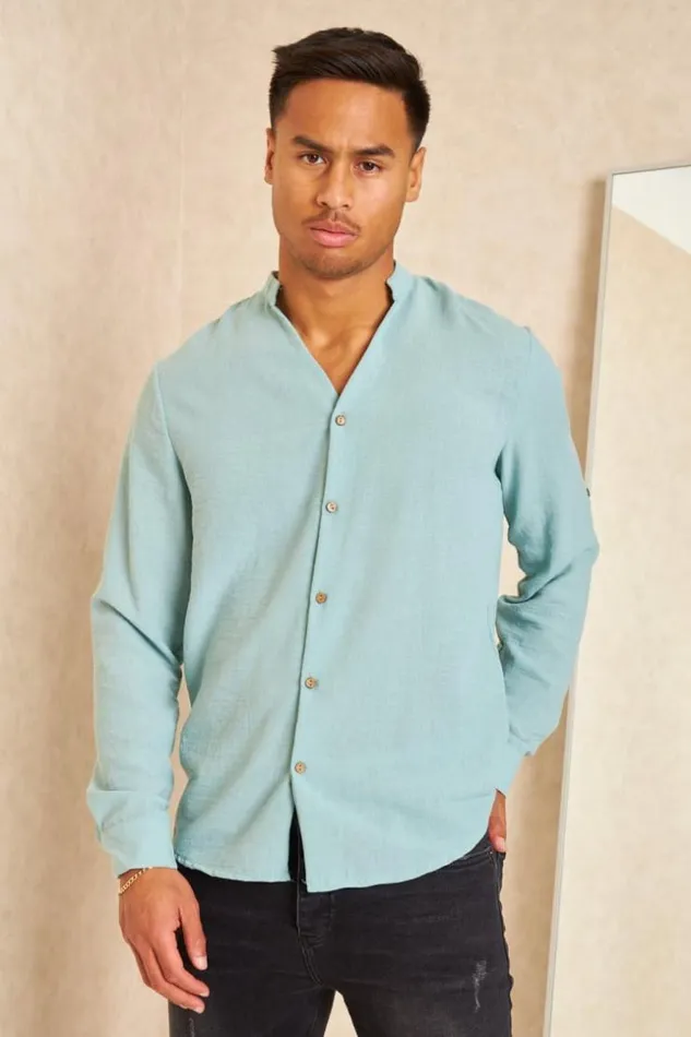 Men Chemise Fluide Col V Mao Texture Lin Vert D039eau Blue Brentiny Paris Shirts Men Chemise Fluide Col V Mao Texture Lin Vert D039eau Blue Brentiny Paris Shirts