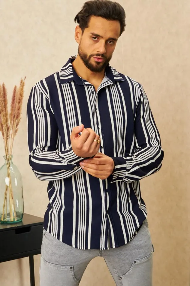 Men Chemise Rayures Bleu Et Blanc Blue Brentiny Paris Shirts