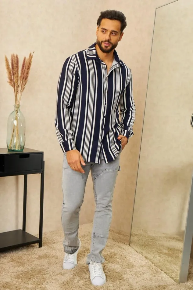 Men Chemise Rayures Bleu Et Blanc Blue Brentiny Paris Shirts